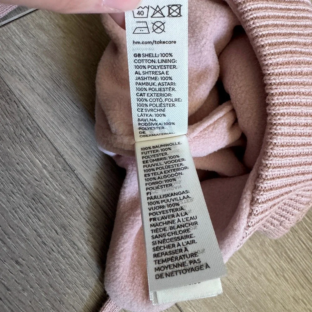 H&M Kids Pink Cable Knit Fleece Lined‎ Earflap Beanie Pom Hat 9-12 M